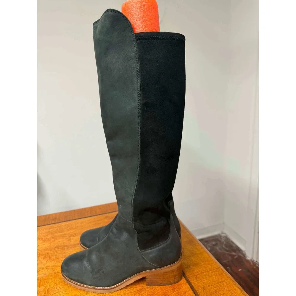 Lucky Brand Tilaree Tall Boots Dark Green Leather Stretchy Back Block Heel 8M